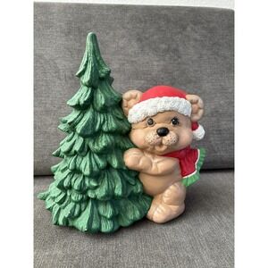 Vintage Ceramic Mold‎ Teddy Bear With Christmas Tree 9.5"
